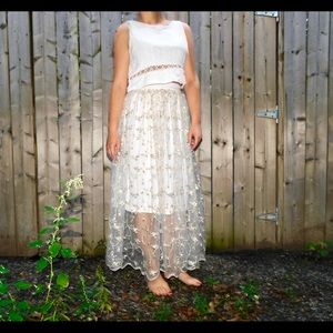 White Lace Floral Maxi Skirt - Small